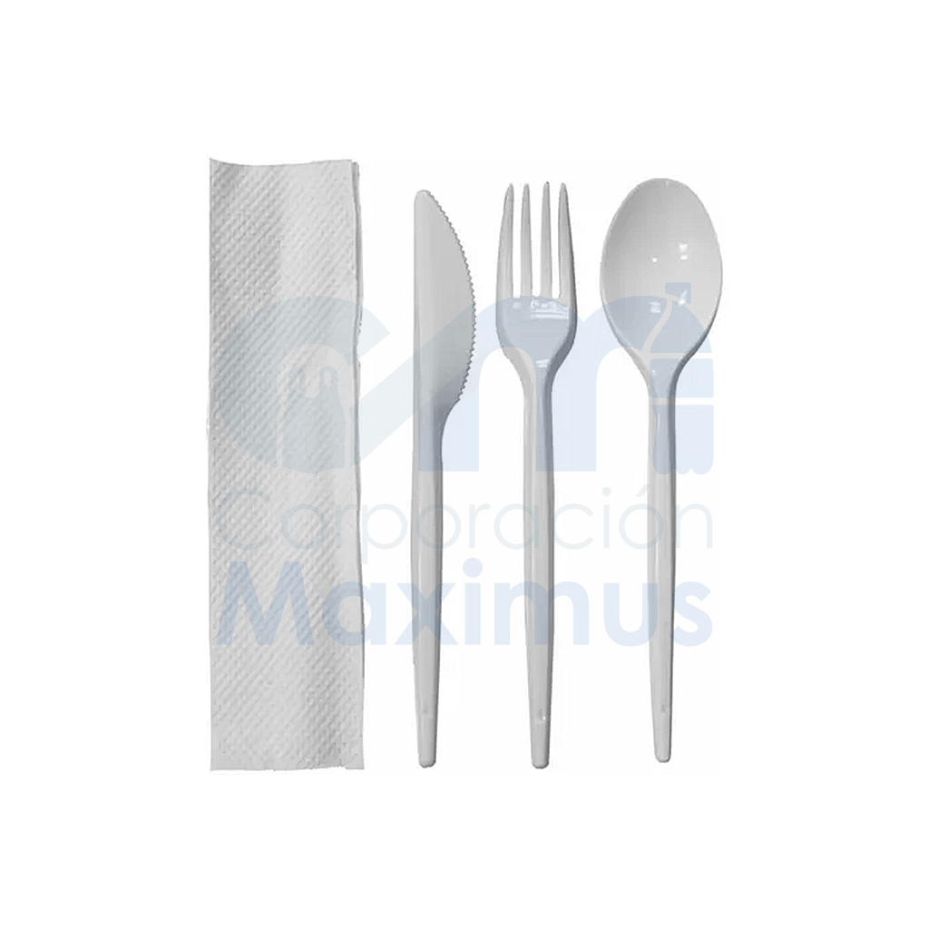 SET CAFETIN BLANCO 3PZAS (300 UND) TENEDOR CUCHILLO Y CUCHARILLA
