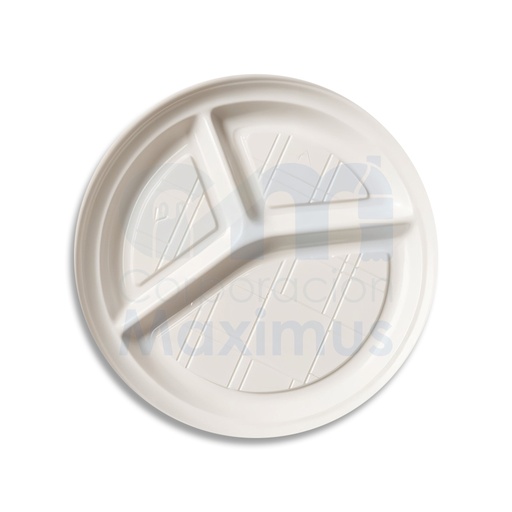 [PLA010008] PLATO PLASTICO 9 BLANCO CON DIVISION (22 CM) 50 PAQ X 10 UND